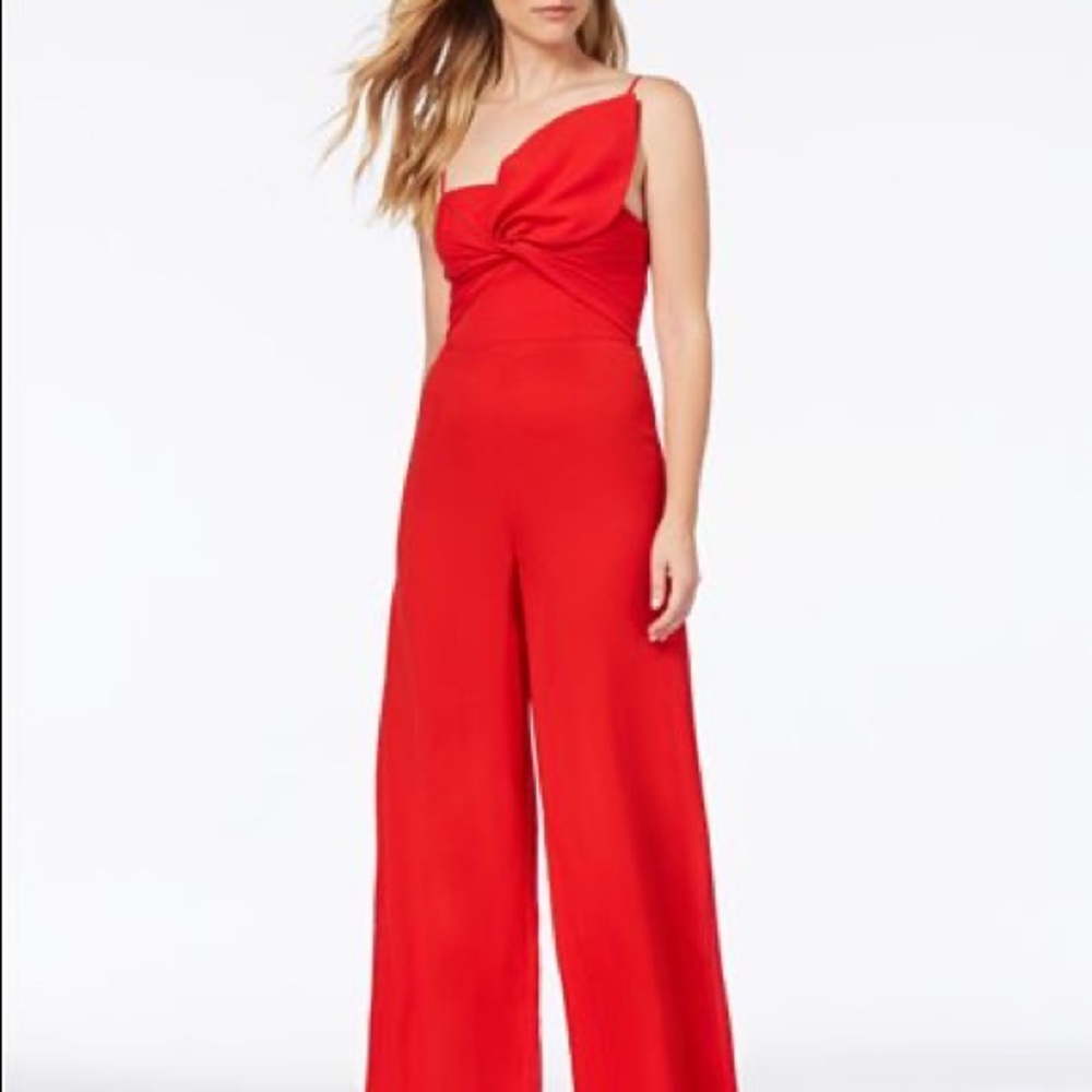 Red fame and partner bow wide leg jumpsuit